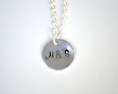 Silver Hand Stamped Love Initials . Necklace . Personalized