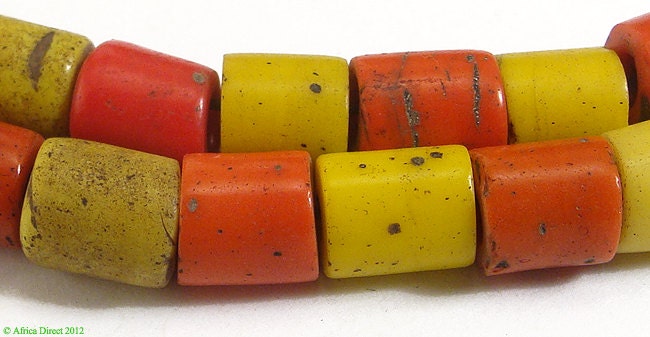 Asian Glass Trade Beads Red and Yellow Old - africadirect
