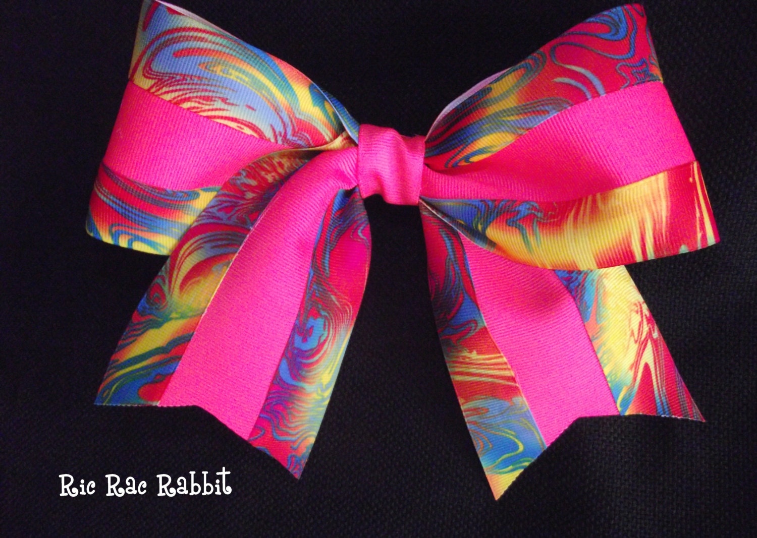 7" Neon Pink and Swirls Cheer Style Bow 3" Wide Ribbon