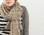 Extra Chunky Hand Knit Scarf in Camel, Taupe, Beige