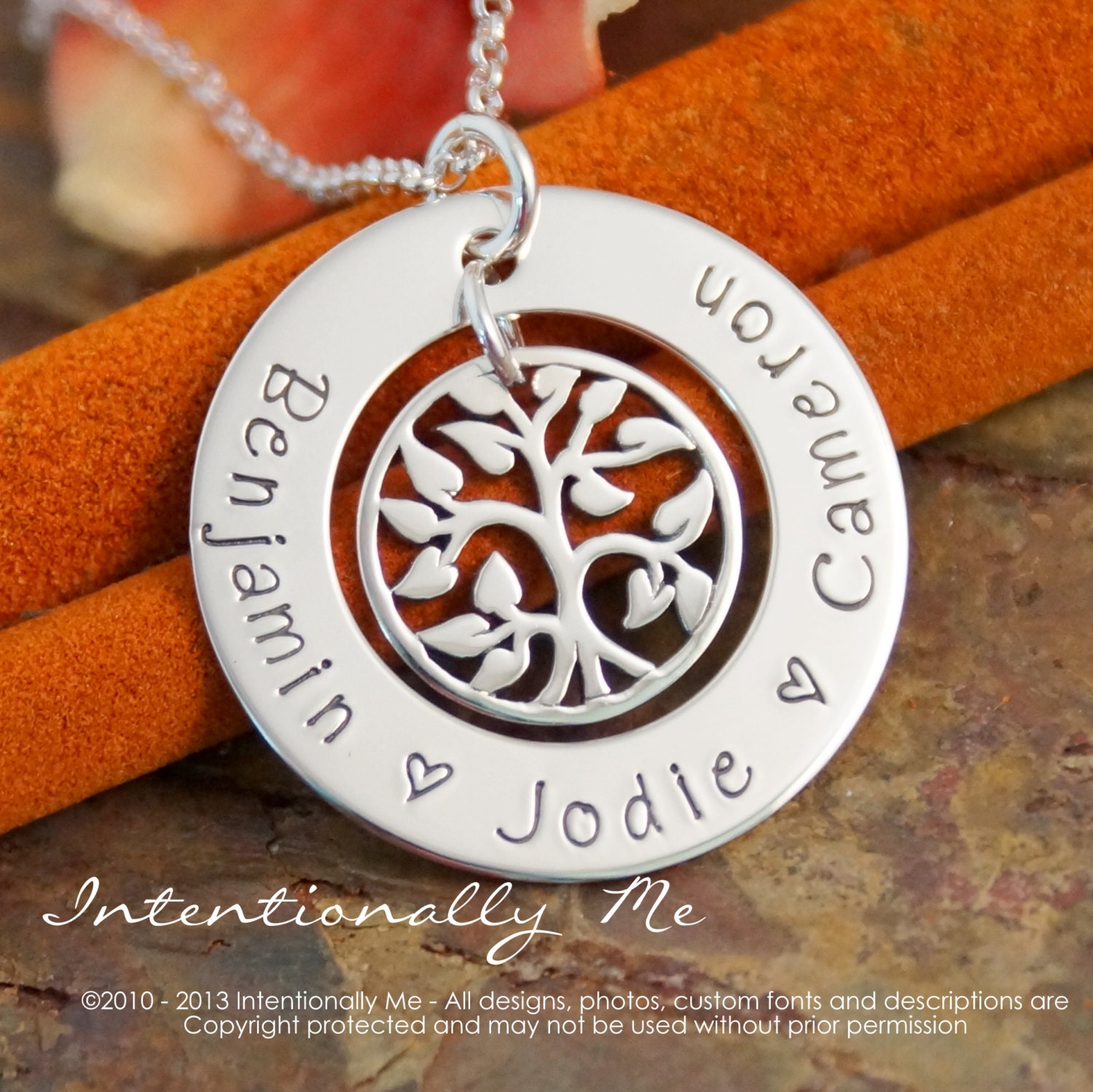 Hand Stamped Mommy Necklace - Personalized Jewelry - Sterling Silver Family Tree Pendant - My Family (Small Washer)