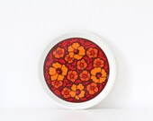 Vintage metal tin tray 60s 70s floral design orange