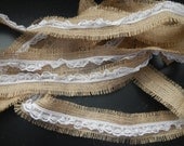 Burlap Ribbon, Burlap and Lace Ribbon, Use for Weddings, Shower, Crafting, DIY