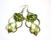 Green Variegated Green to Yellow Tatted Beaded Chandelier Earrings
