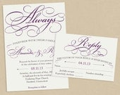 Printable Calligraphic Wedding Invitation 5x7 Calligraphic Always Eggplant Purple and Ecru
