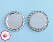 100 FLAT Bottle Caps Chrome Linerless Blank Crown Caps