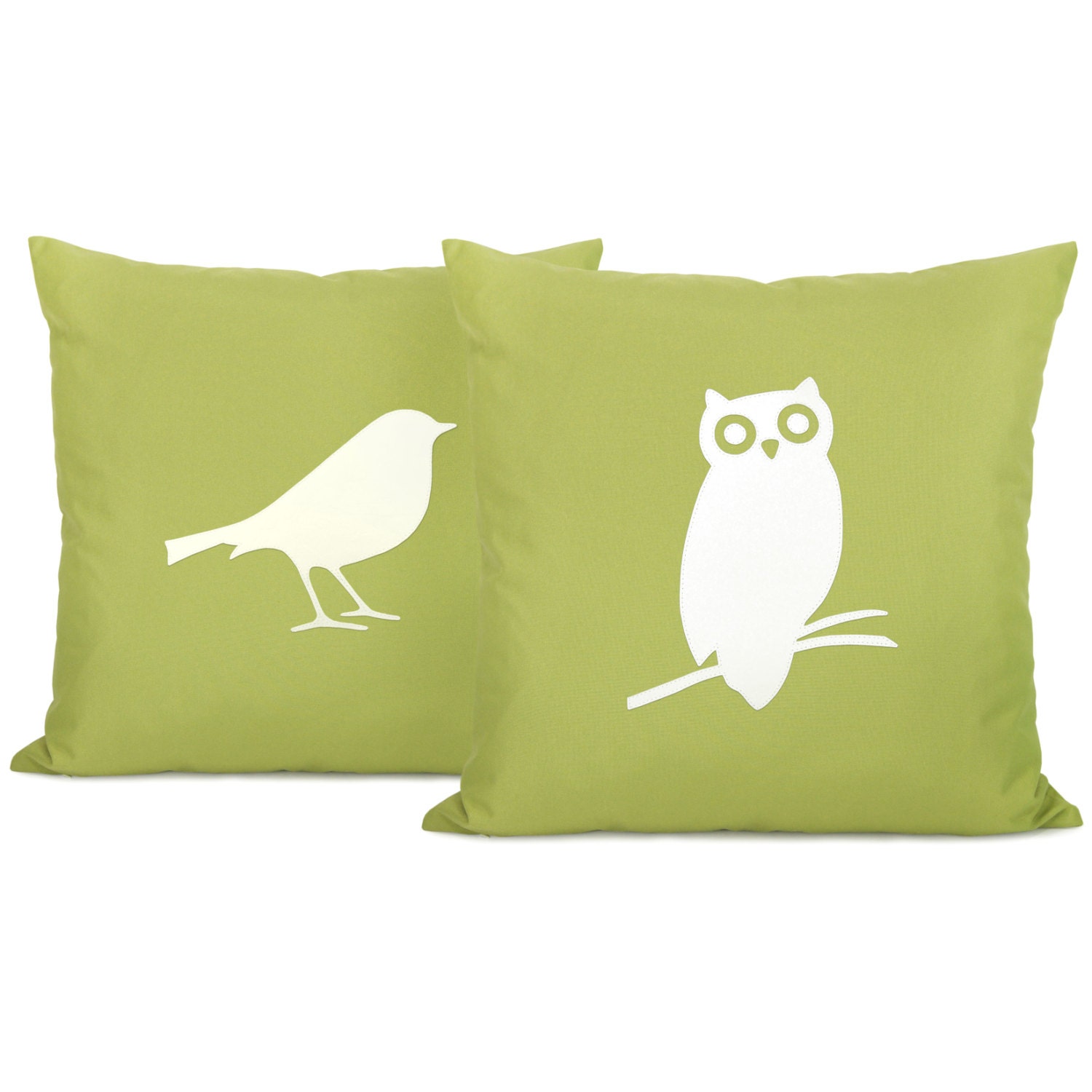 RESERVED for smurphsko - 18x18 outdoor owl pillow cover - Patio decor - Summer decorations - Owl applique cushion cover in green and white