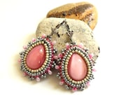 Bead Embroidery earrings with Pink Czech glass - CrownofStones