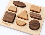 Personalized Toy, Deluxe Shapes Puzzle, organic chunky wood puzzle for babies and toddlers