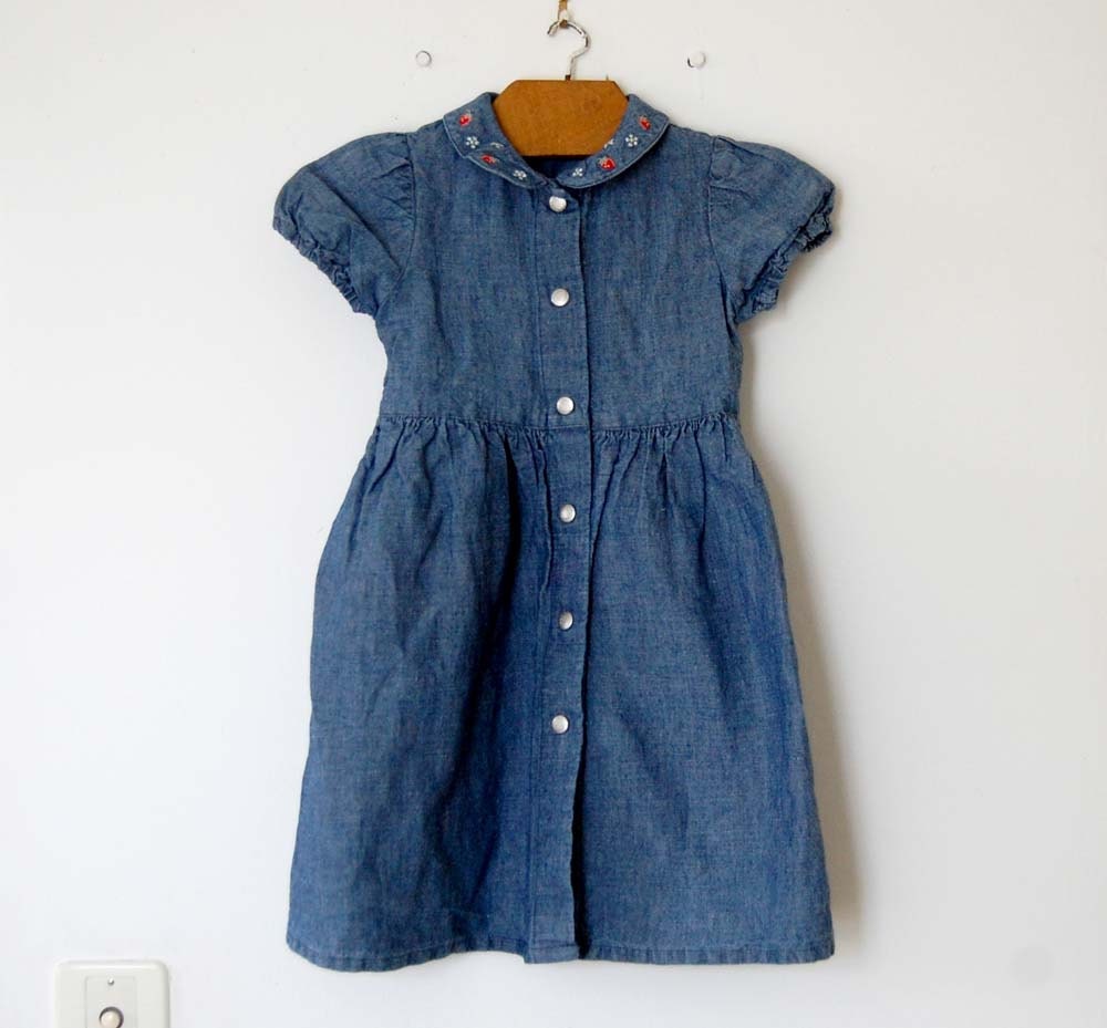 Vintage Blue Cotton Linen Dress - 2 T