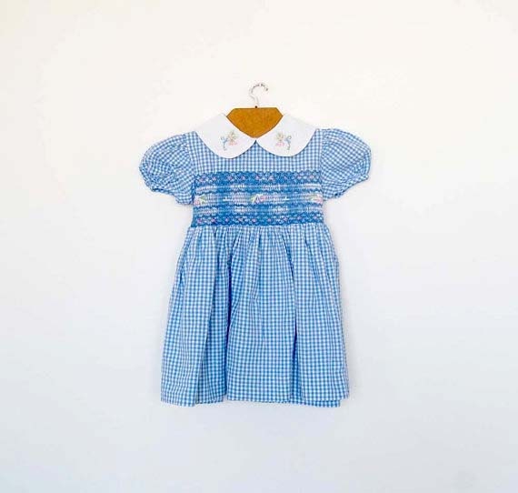 Vintage Blue and White Checked Dress - Size 6 Months