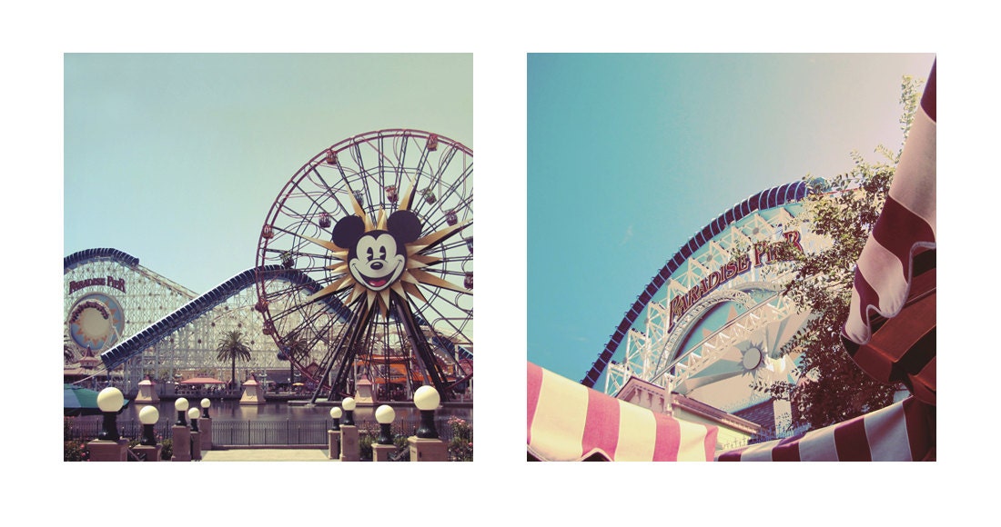 Paradise Pier Set - Two Retro 5x5 prints Disneyland California Adventure
