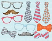 40% OFF SALE -Hipster clip art images, moustache clip art, tie clip art, royalty free clip art- Instant Download Il_170x135