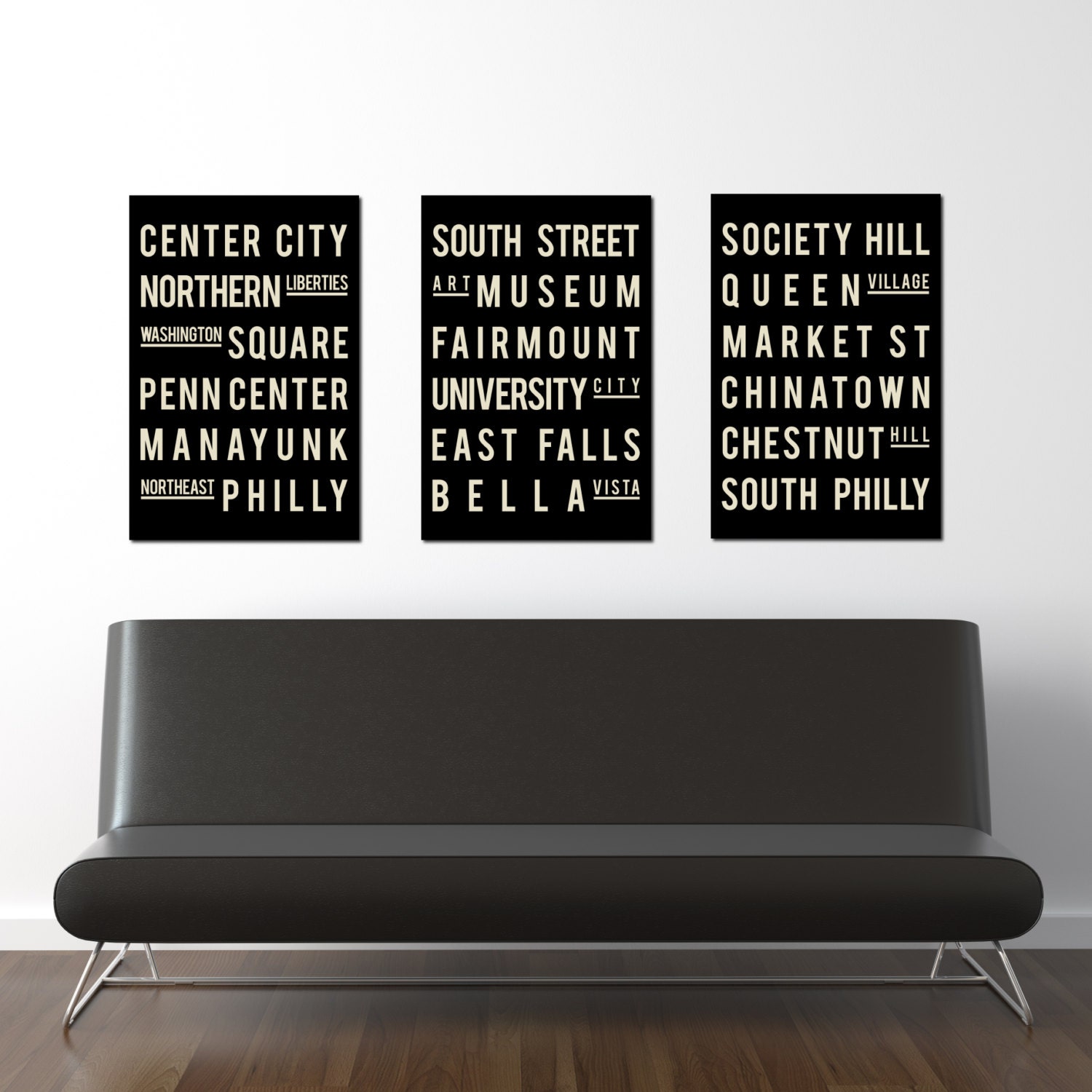 Philadelphia Subway Art. Typography Print. City Poster. Modern Home Decor. Gift.  Collection of 3 - 11x17