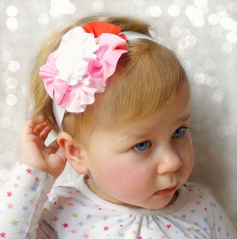 Baby girl headband, red, pink and white headband from Paris, Valentines baby girl