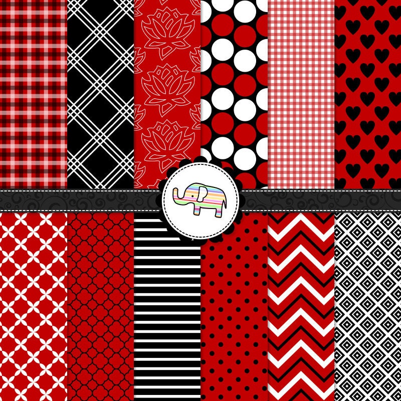 Digital Paper Pack - Red White and Black Digital Paper Pack - Personal and Commercial - Instant Delivery