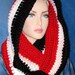 Crocheted Infinity Scarf Black Red White Chunky Handmade