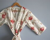 Bridal Robe.  Kimono Robe.  Dressing Gown.  Bathrobe. Robe. Antique Roses.  Knee Length.