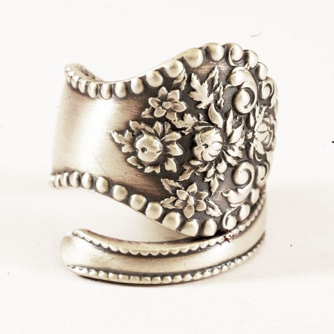 Spoon Ring Vintage Victorian Chrysanthemum Sterling Silver Ring, Handmade in Your Size (3966)