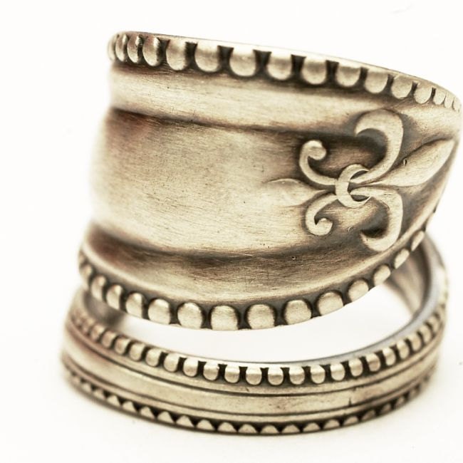 Sterling Spoon Ring Victorian Ornate and Elegant Design with Milgrain, Handcrafted in Your Size (4240)