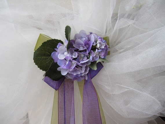 Items similar to Wedding chair tulle Sash - Bows for Church Pews or Chairs / purple and green ...
