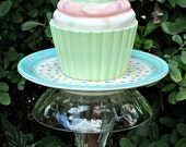 Garden Totem Stake Polka Dot Cupcake - As Featured In Flea Market Gardens Magazine