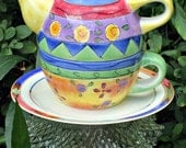 Garden Totem Stake Spring Time Teapot - As Featured In Flea Market Gardens Magazine
