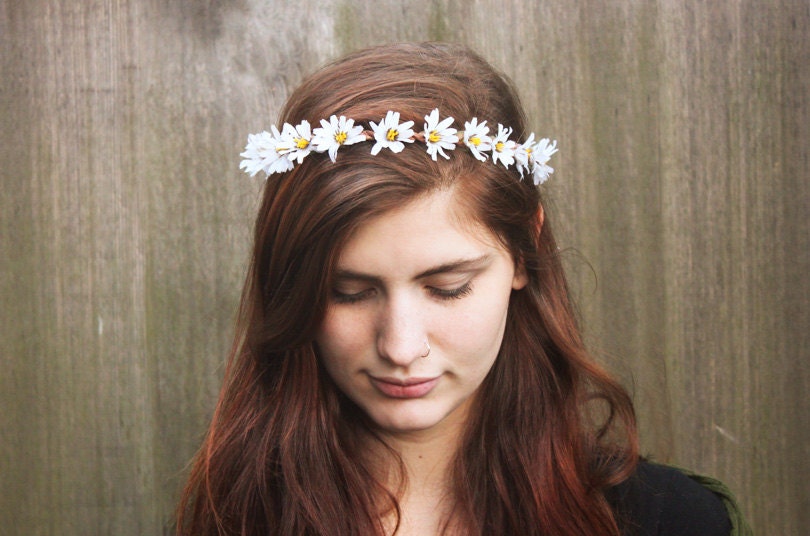 Daisy Headband - Summer Fashion, EDC, Rave, Daisy Chain, Hippie Headband, Daisy Crown, White Daisy Flower Crown, Bohemian Fashion