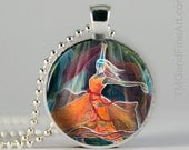 Silver plated, glass, archival mini giclee Dancer pendant necklace