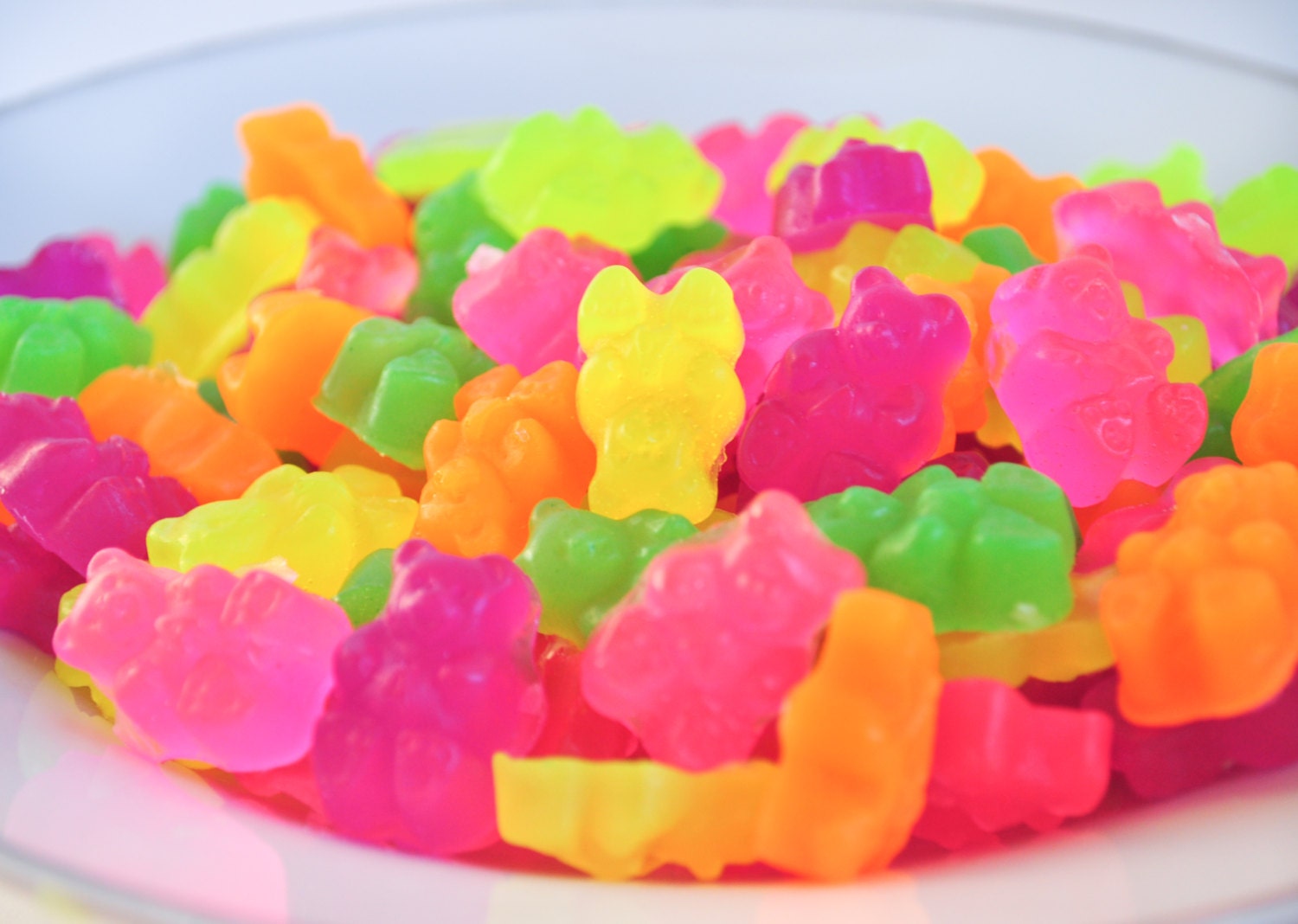 Neon Gummi Bear Soaps - 3 oz - rainbow colors - green apple scented - food soap - magenta pink, purple, green, yellow, orange