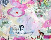 Original Mixed Media Painting - "Flora & Fauna" 12"x12" Whimsical Art by Angela Petsis