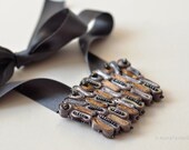 Textile Necklace White Grey - Fiber Pendant - Statement Necklace - Handmade Fabric Jewelry - OOAK Ready To Ship