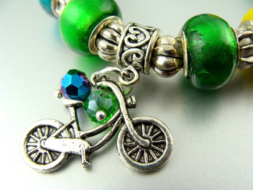BICYCLE LOVER Stretch European Bead Charm Bracelet