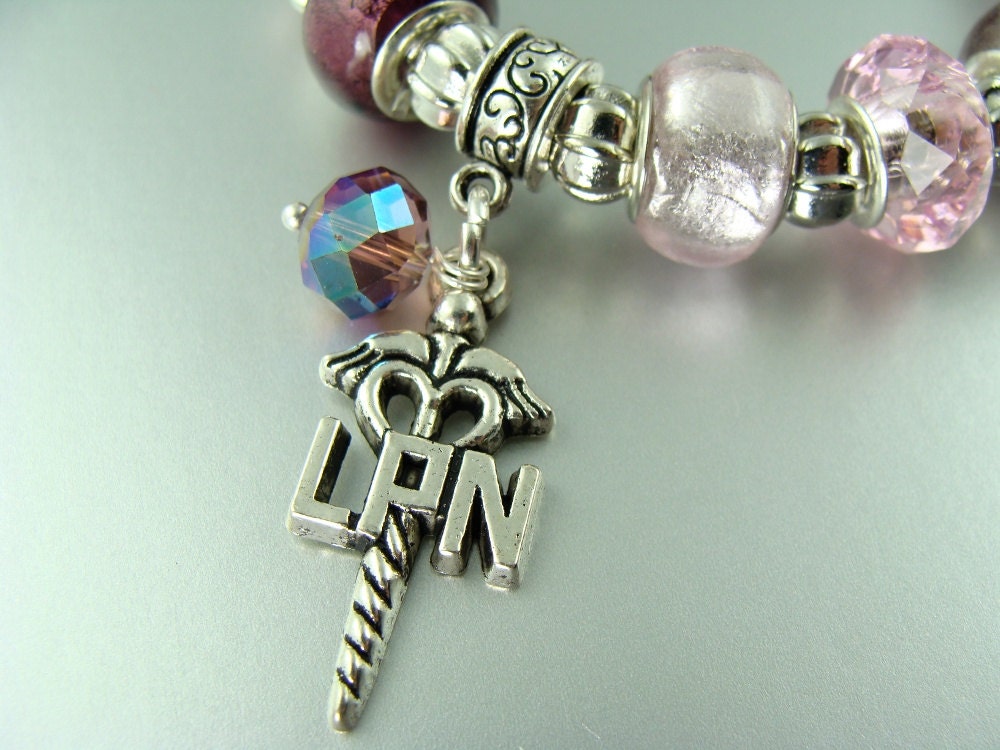 LPN, Licensed Nurse Stretch European bead Lampwork Charm Bracelets