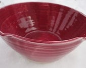 Pottery Salad Bowl in Raspberry Red with altered edge