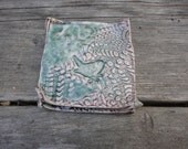 Pottery Porcelain  Olive or Tapas plate in greens and reds with wren and lace pattern