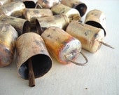 50 Golden Colored Hand Made Cow Bells with Rough Look for Wind Chimes, Altered Art -with Jute Rope - DIY - MV108