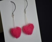 Earrings Felted Hearts Bright Pink