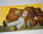 1930s Linen Beer Good Spirits Humor Kropp WI Postcard Unused Prohibition