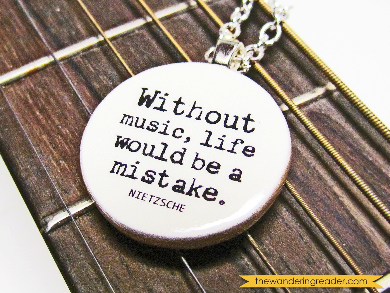 Music Pendant Necklace "Without music, life would be a mistake" Nietzsche Music Lover Quote Necklace