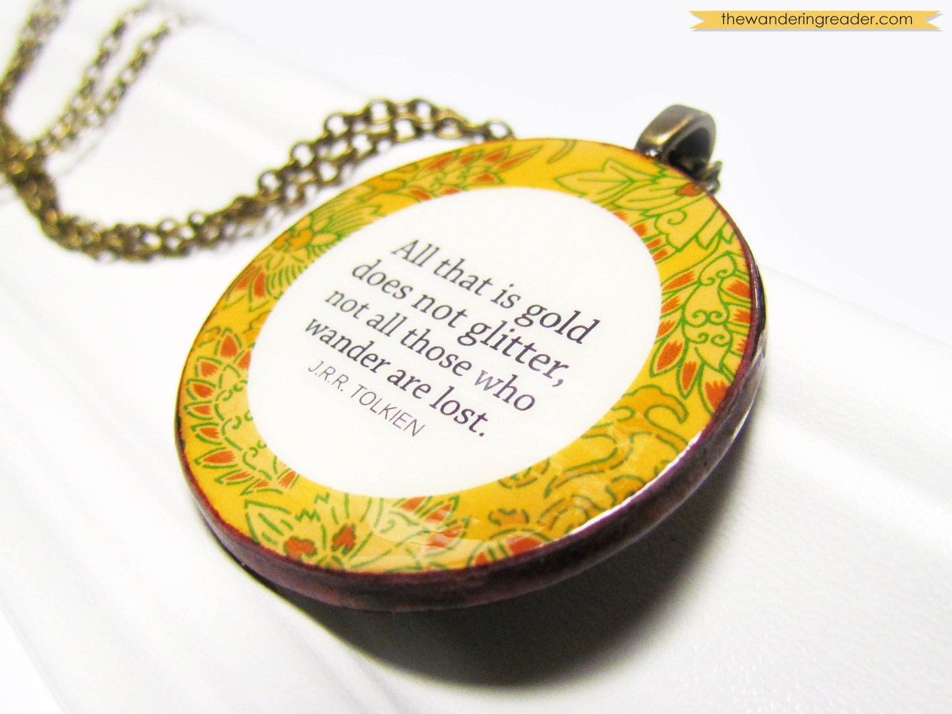 Lord of the Rings Tolkien Poetry Quote Necklace - All that is gold does not glitter, not all those who wander are lost