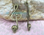 6pcs Antique Brass Treble Clef Music Symbol Charms Pendant Fittings, Skull and Music Jewelry Findings, Antique Copper Accessories 41X15mm