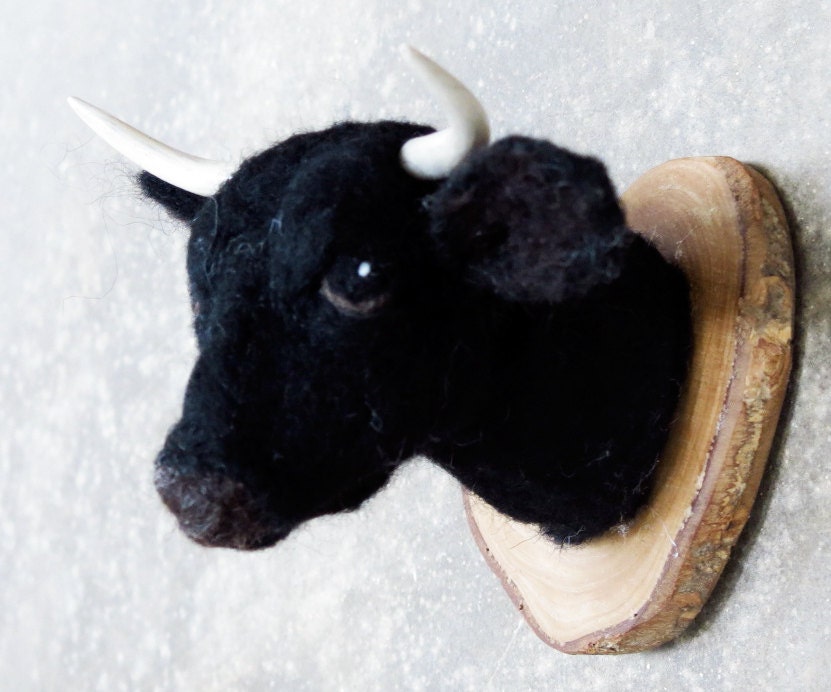 needlefelted miniature bull head, style faux taxidermy: Tollo, the spanish bull