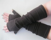 Brown Cashmere Fingerless Gloves - Texting Gloves Arm Warmers : Upcycled Recycled Repurposed Eco Friendly