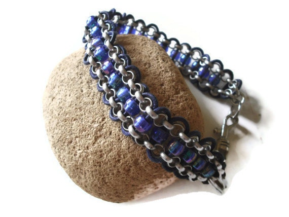 Beaded Violet Purple Dog Collar, Elegant Chain Collar