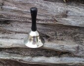 Old School Bell Dinner Bell Silver Plated Wood Handle Rustic Farmhouse Chic