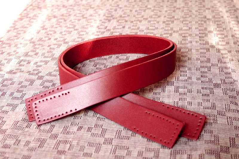 Leather Bag Straps Bag Handle 23.5 inch Red Punch Hole Ready