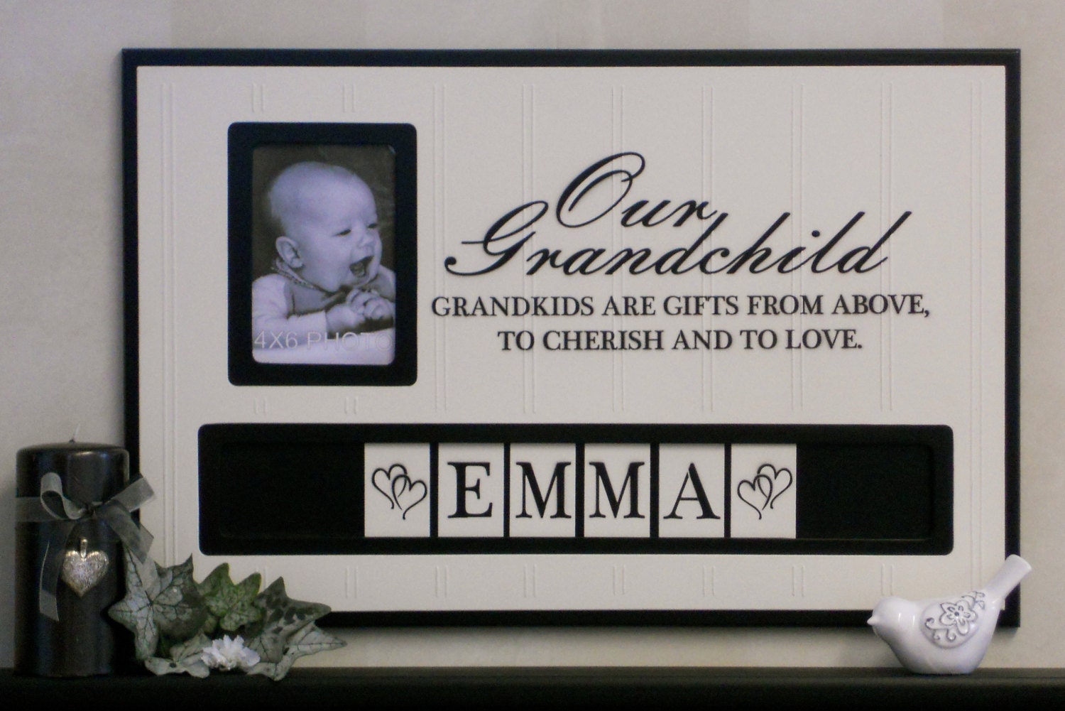 Personalized Childs Name Photo Frame Custom Wooden Picture Our Grandchild Grandkids are Gifts Wall Decor - Black