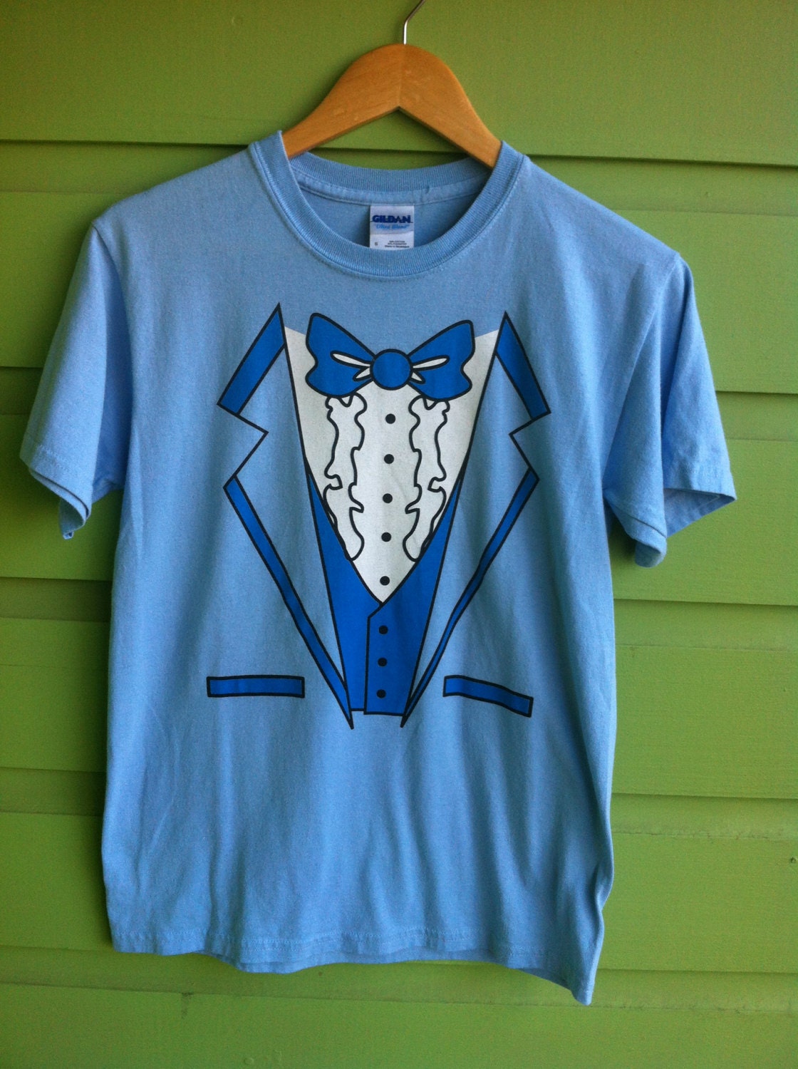 Vintage Style Blue Tuxedo Tshirt / Men Small / Unisex