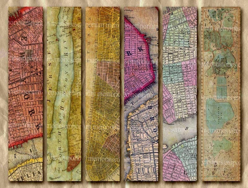 Old New York Street Maps Bookmarks Gift Tag Backgrounds Book Marks Lovers Shabby Chic Printable Digital Collage Sheet Instant Download 224